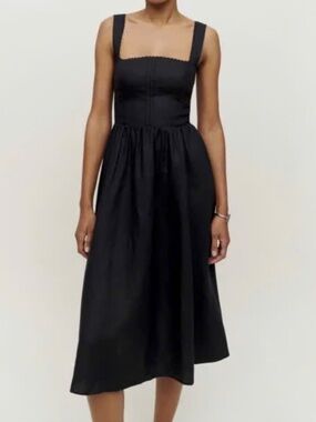 Reformation Black Linen Tagliatelle Dress